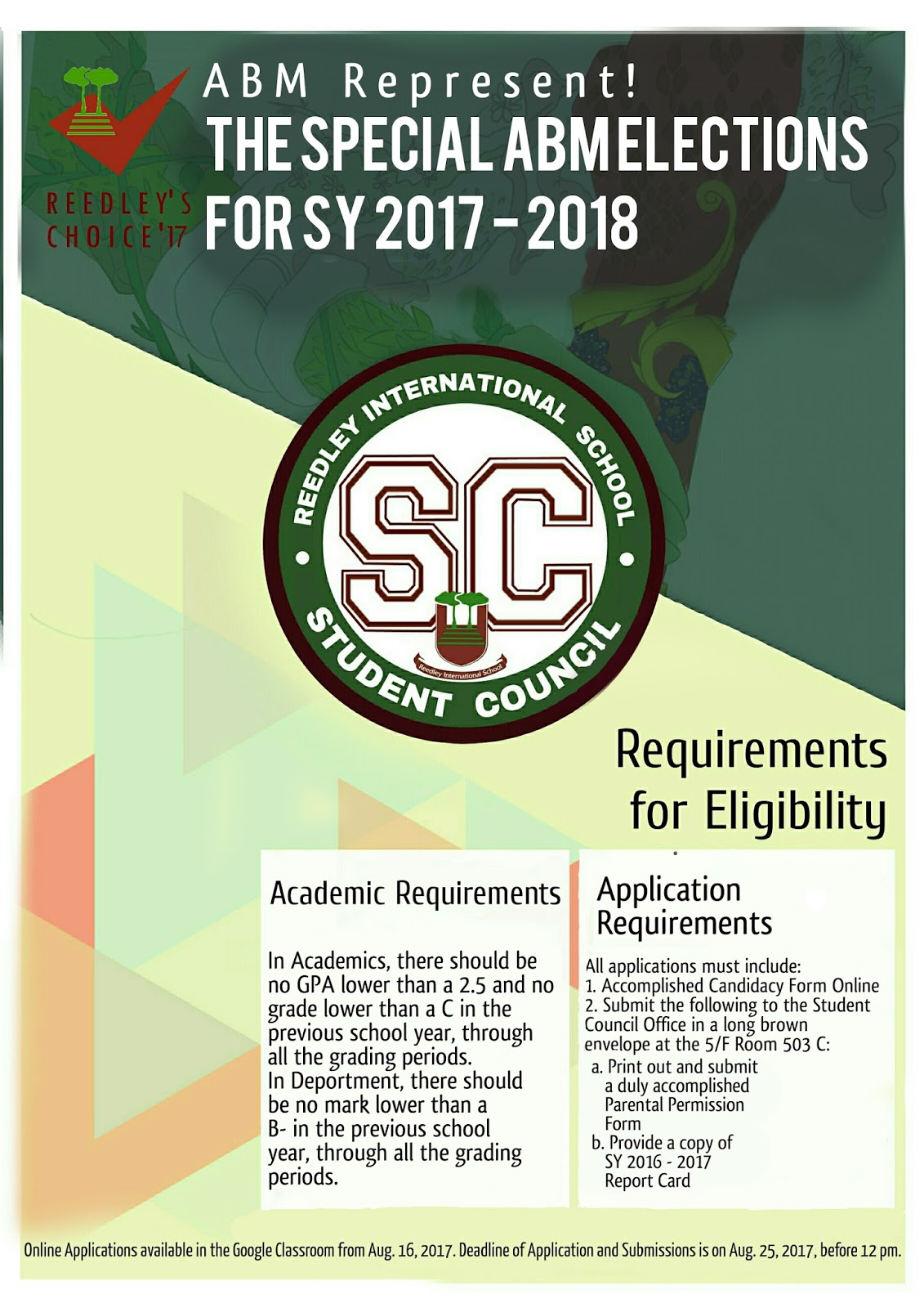 student councils abm representative special election is set on abm application form