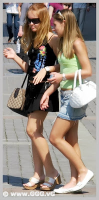 Girls in jean mini skirt on the street