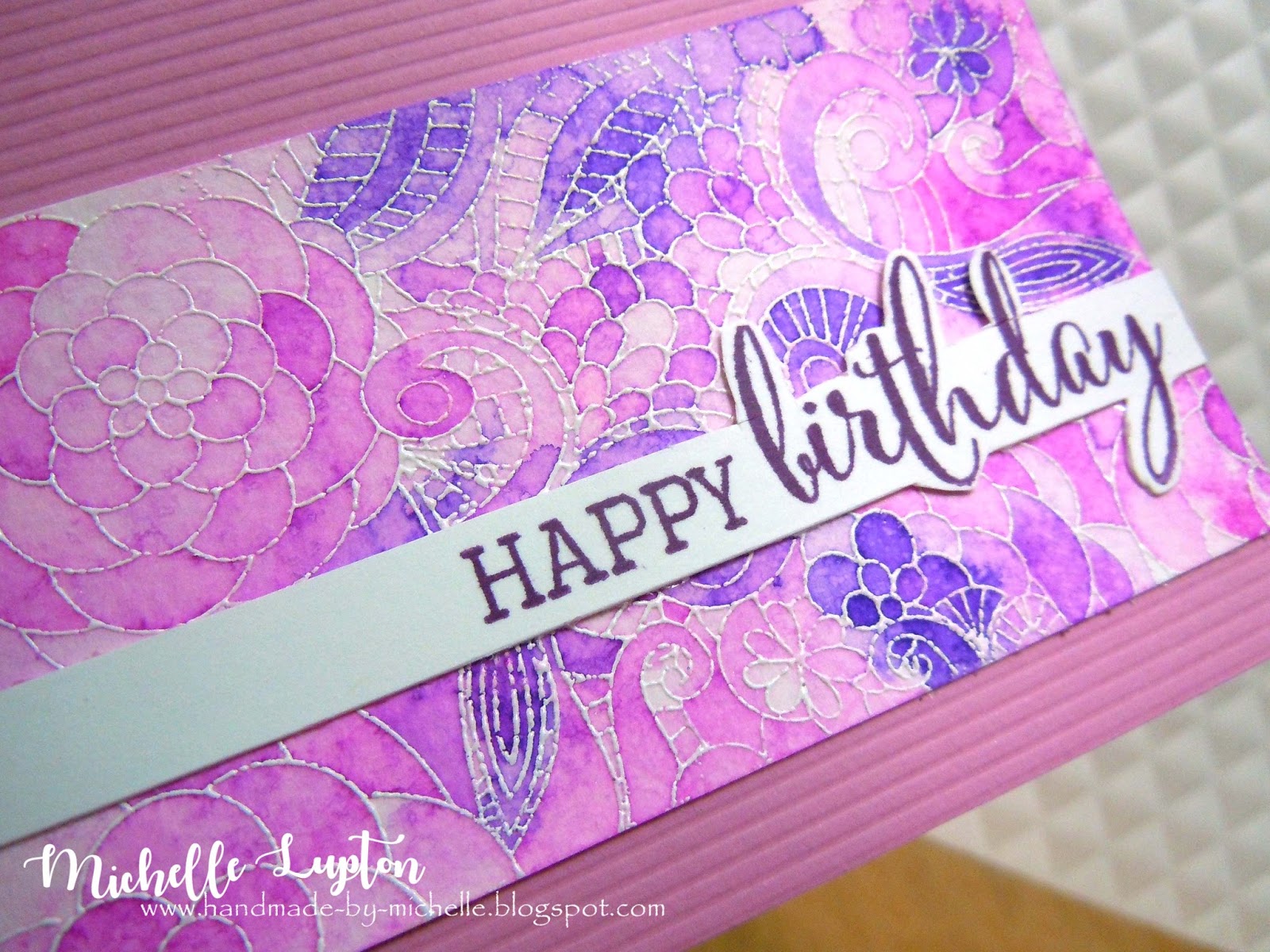 Handmade by Michelle Pink and purple happy birthday