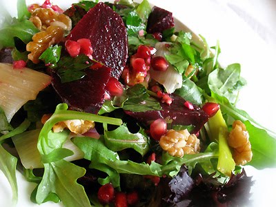 beet leek walnut salad