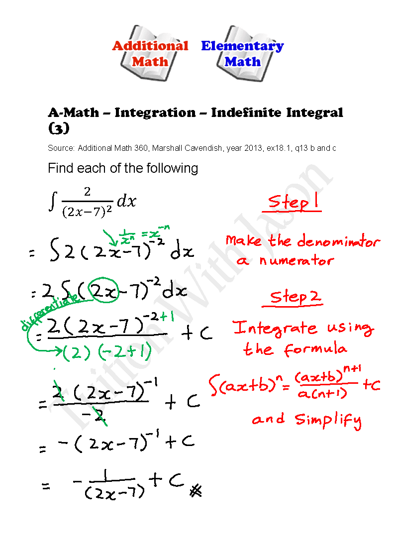 A-Math - Integration - Indefinite Integral (1) | Singapore Additional ...