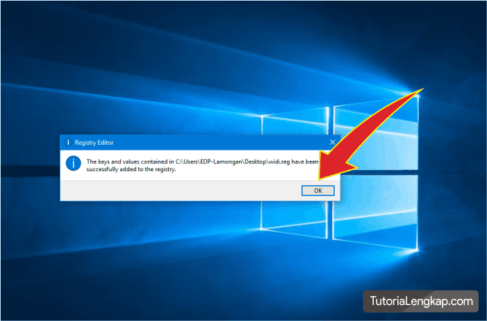 Registry pada windows 10 telah berhasil dijalankan