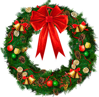 Christmas Wreath With Red Bow PNG Picture