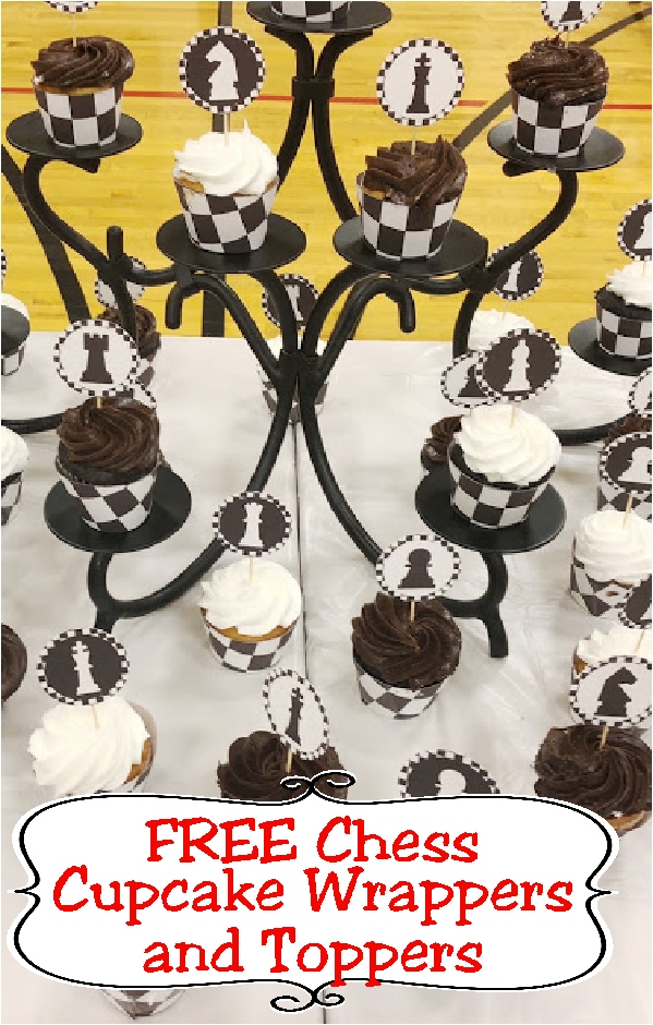 DIY Party Mom Printable Chess Cupcake Toppers and Wrappers for Game Night