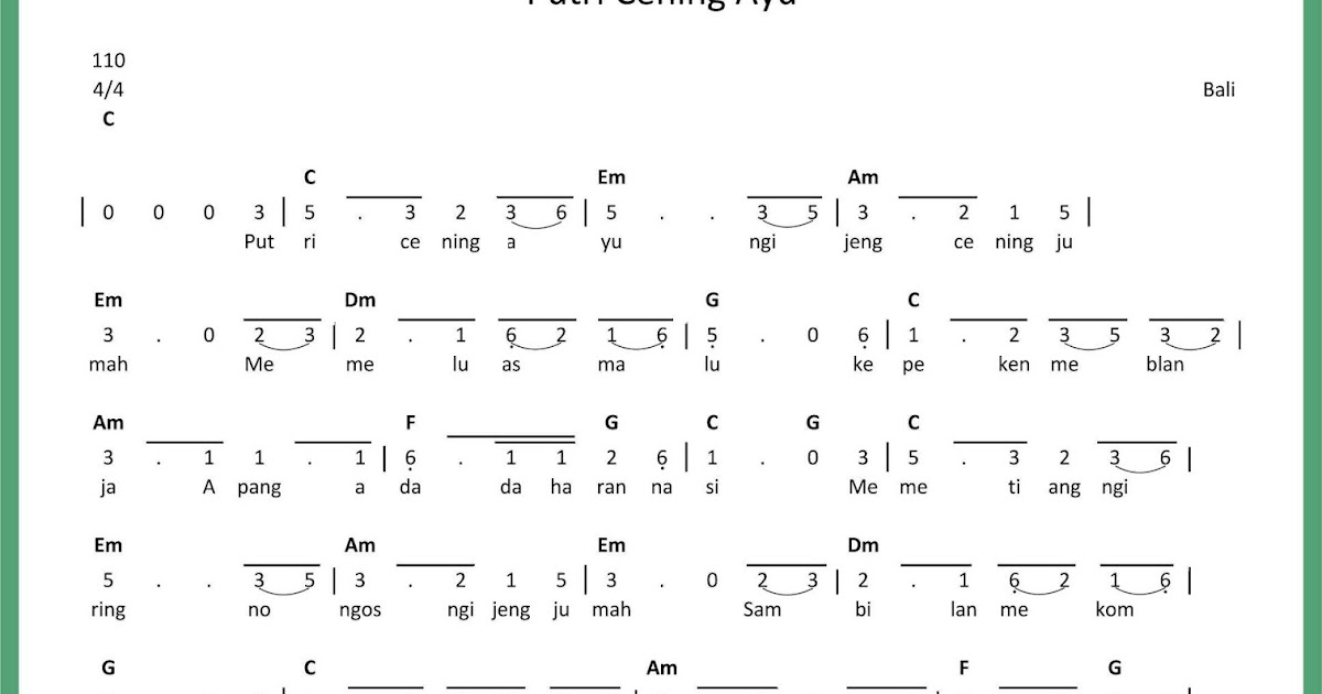 Not Angka Putri Cening Ayu SEPUTAR MUSIK
