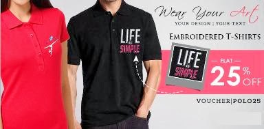 Flat 25% Extra Off on Personalized Embroidered T-Shirts just for Rs.299 at Printvenue