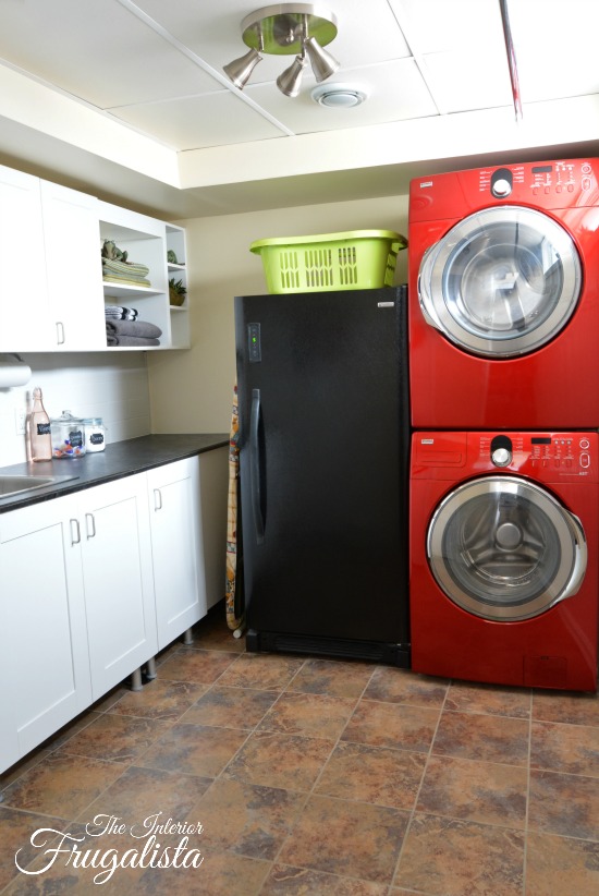 Basement Laundry Room Improvements - stacking the washer and dryer dramatically improved the traffic flow, spaciousness, and work triangle in the room.