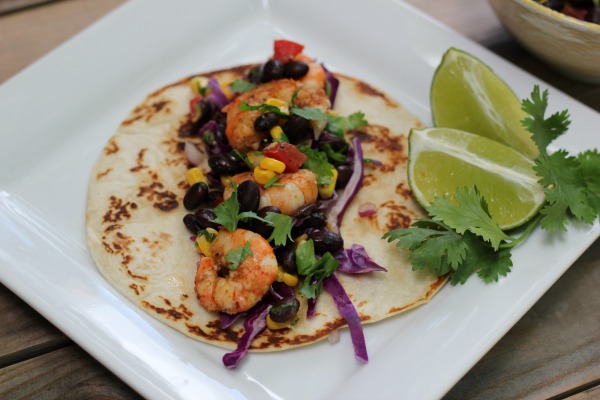 Grilled Spicy Lime Shrimp Tacos with Black Bean & Corn Salsa