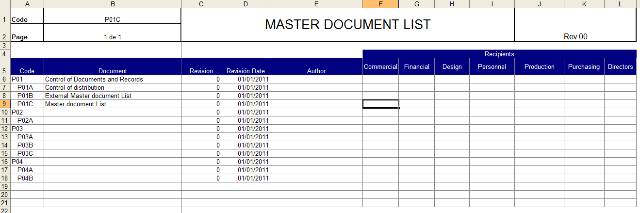 Free Master Document Register Template Excel Master Template