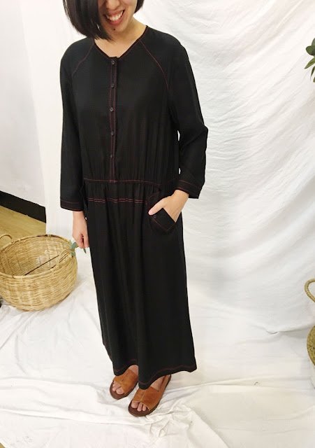 小幫手實穿夜航壓線口袋嫘縈洋裝