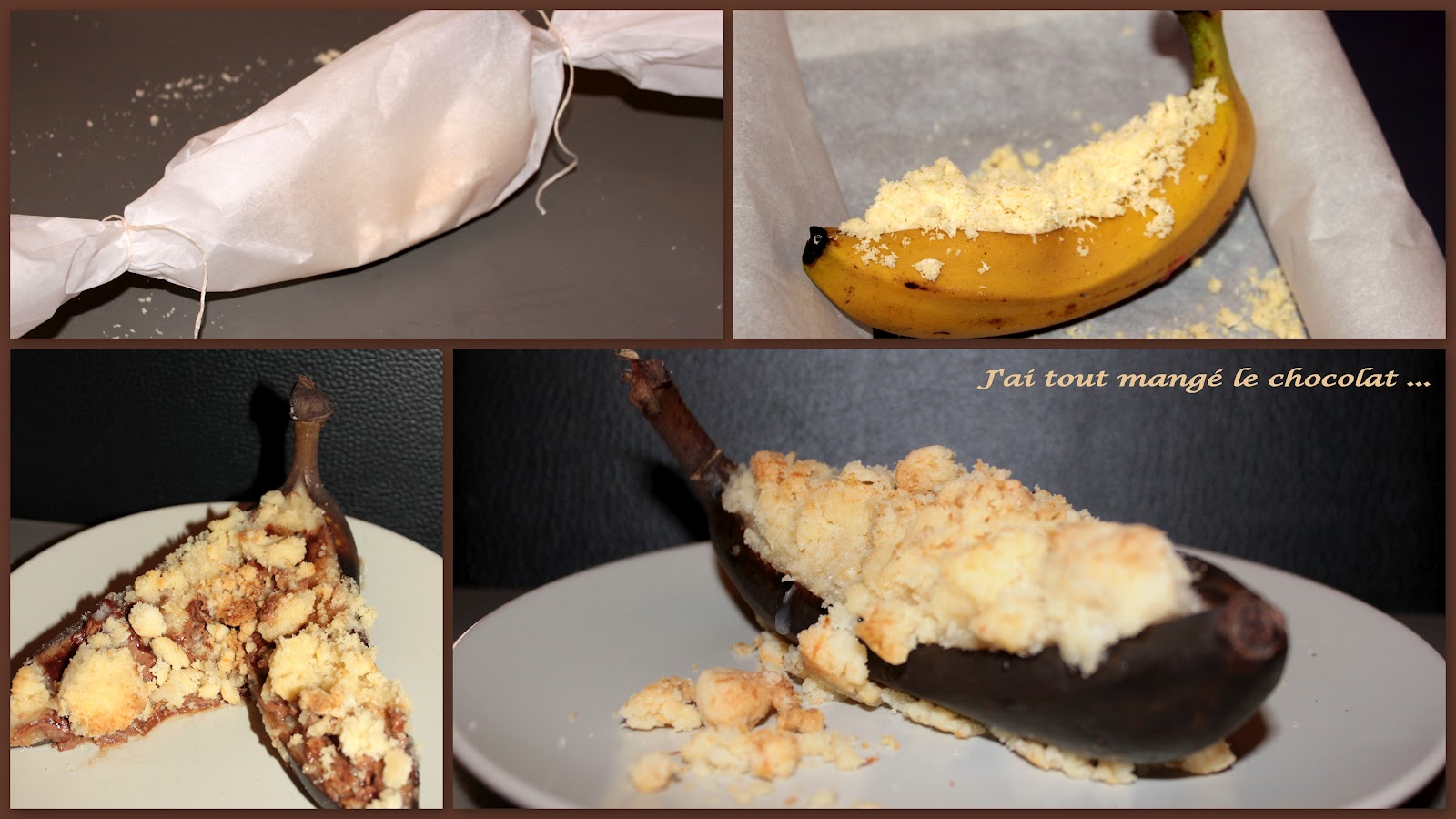 J'ai tout mangé le chocolat Crumble de noix de coco, banane et coulant