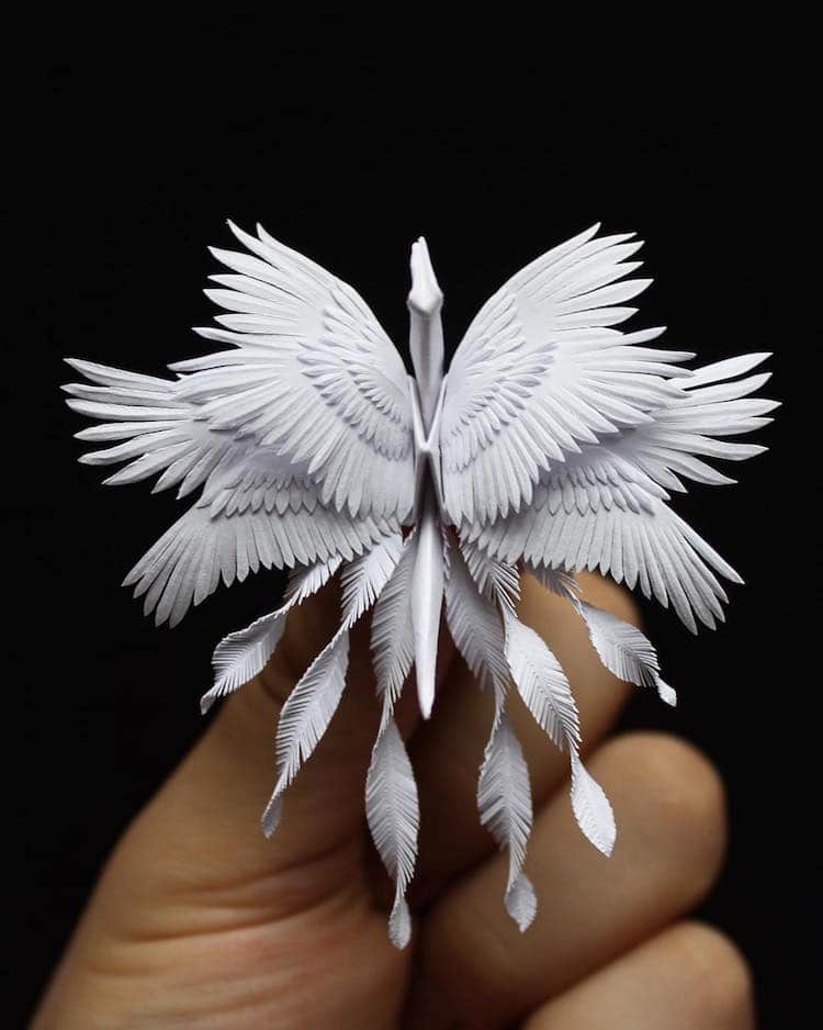 Artist Creates Breathtaking Paper Cranes With Feathery Details