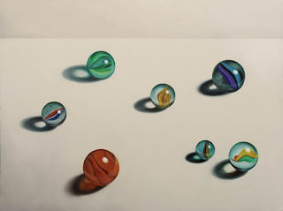 realistic painting of marbles, still life, jeanne vadeboncoeur