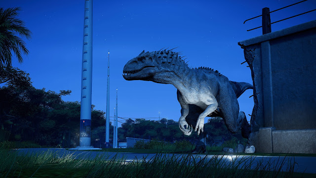 Jurassic World Evolution - Dinosaur breaking away at night