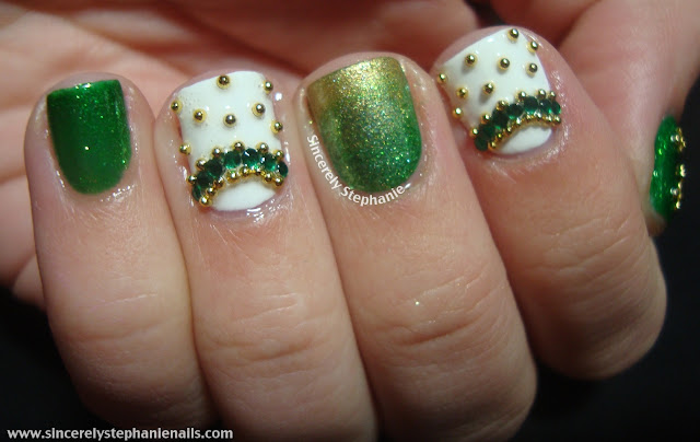 gold and green nail art