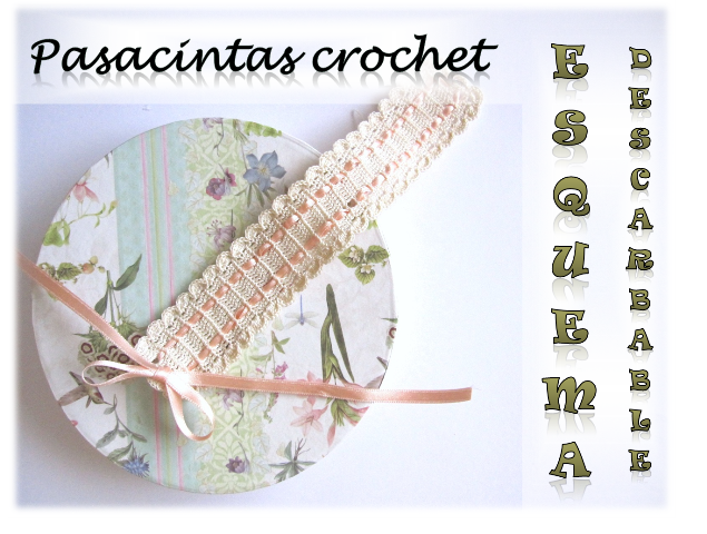 foto 1 pasacintas crochet: portada post con título esquema descargable de pasacintas de crochet para decorar álbumes de scrapbooking