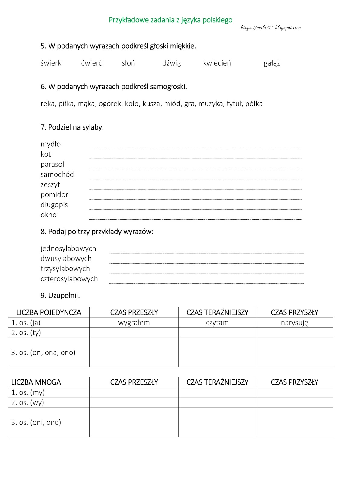 Wniosek O Dodatkowe Godziny Języka Polskiego Dla Obcokrajowców Wzór BLOG EDUKACYJNY DLA DZIECI: PRZYKŁADOWE ZADANIA Z JĘZYKA POLSKIEGO