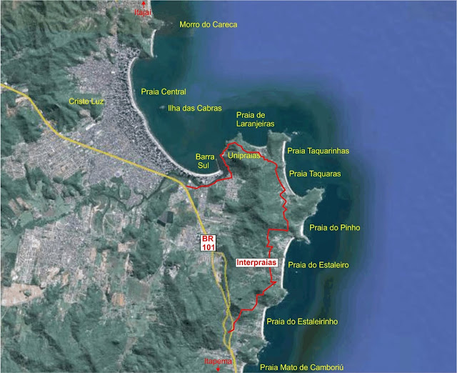 Mapa de localização das praias de Camburiú