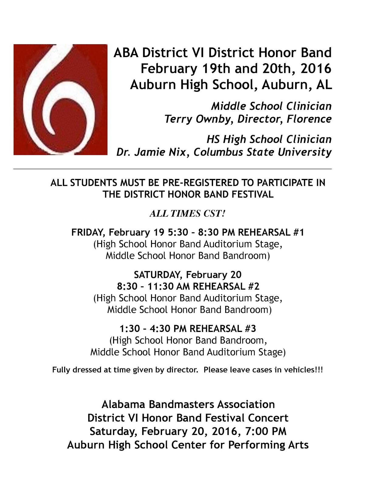 BTW High School Bands District Honor Band Information