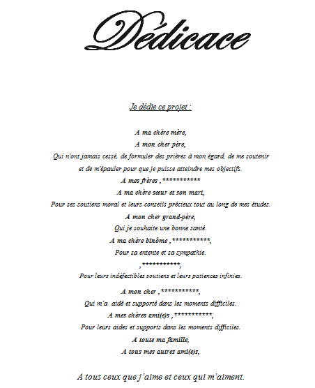 exemple de dédicace et remerciement pour mémoire