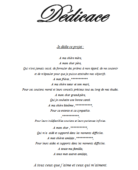 7 Exemples De Dédicace Pour Rapport Mémoires Et Pfe Cours Génie