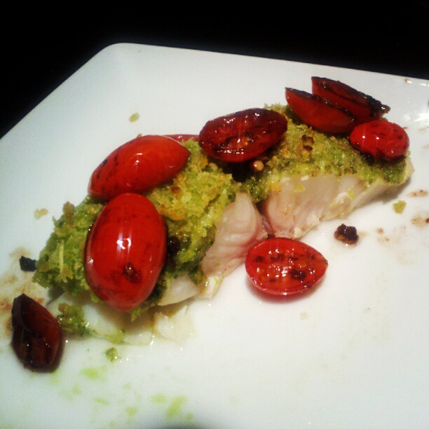 Kate's Cure for the Common Cuisine ParmesanPesto Crusted Halibut