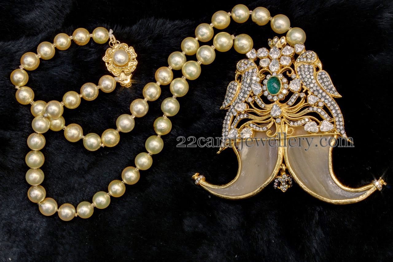 Pearls Chain with Tiger Claw Locket - Jewellery Designs