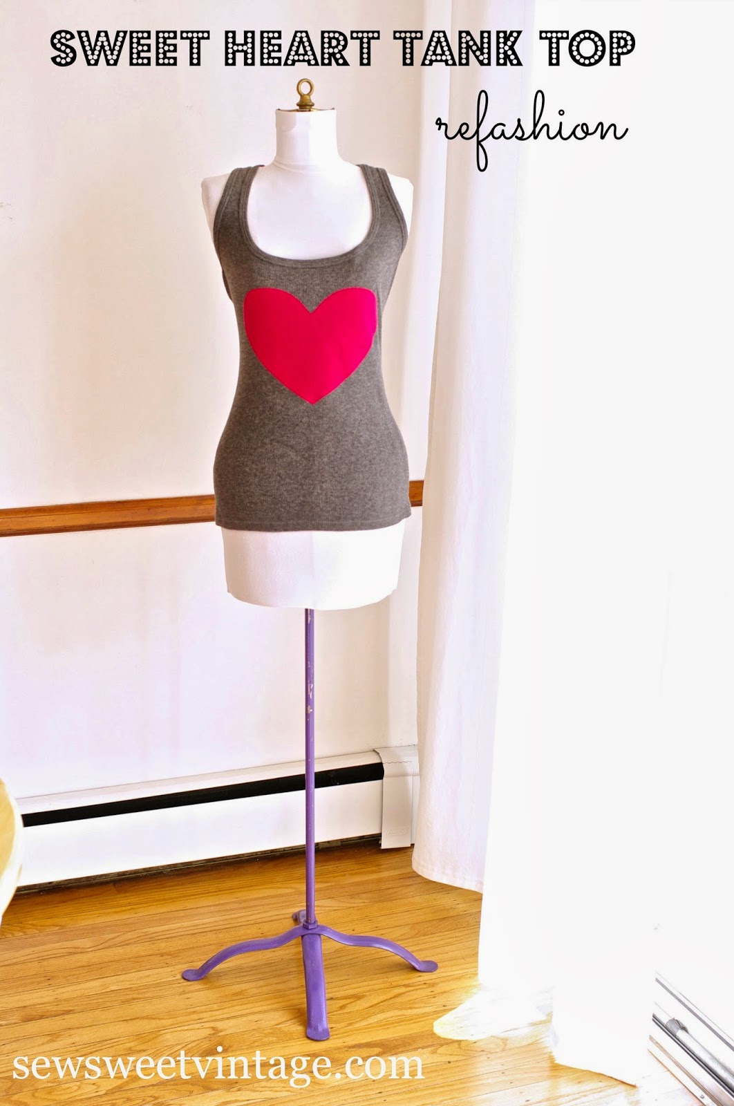 DIY heart tank top refashion for Valentine's Day by sewsweetvintage.com