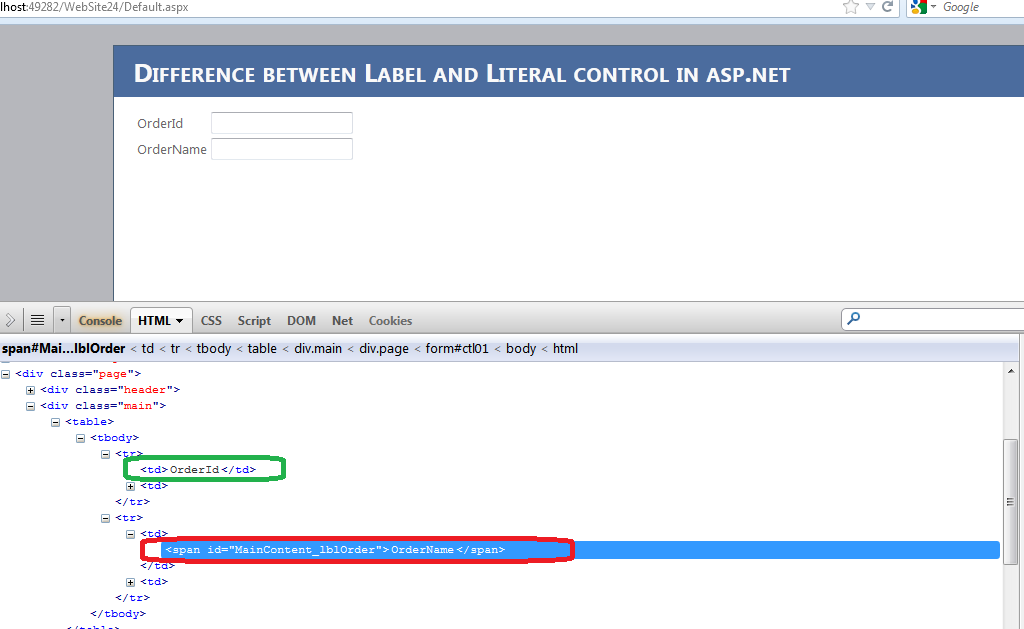 Difference between literal and label control in