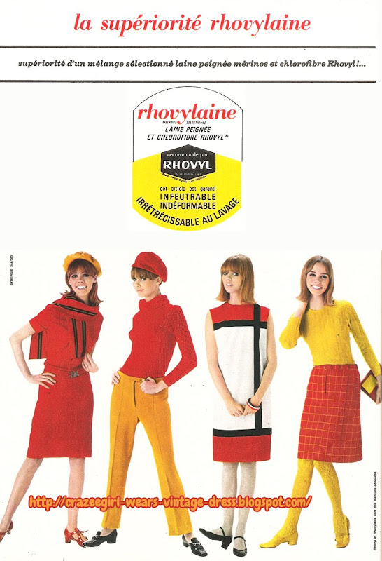 Rhovylaine ! 1966 red yellow mondrian colorblock dress 60s 1960