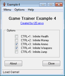 Trainer Menu t2Eservo: Game Trainer GUI Tutorial