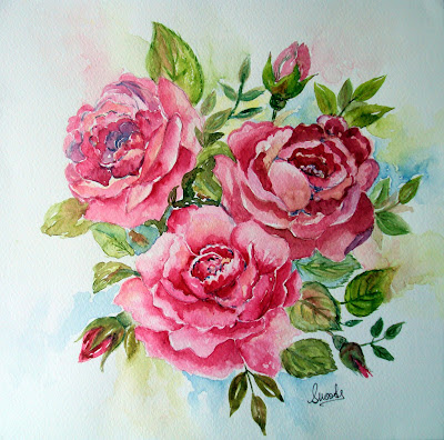pink,roses,fabulous,theme,summer,garden,fresh,botanicals,flowers,watercolours,painting