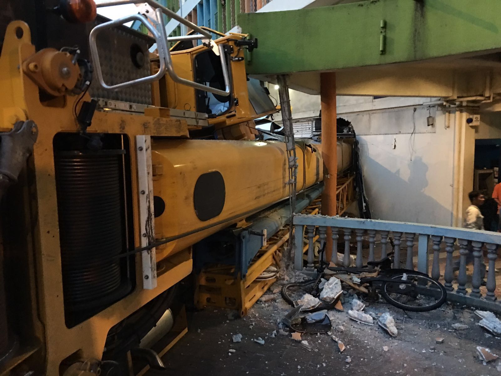 Mobile crane crashes into POSB branch in Woodlands Centre Road in the