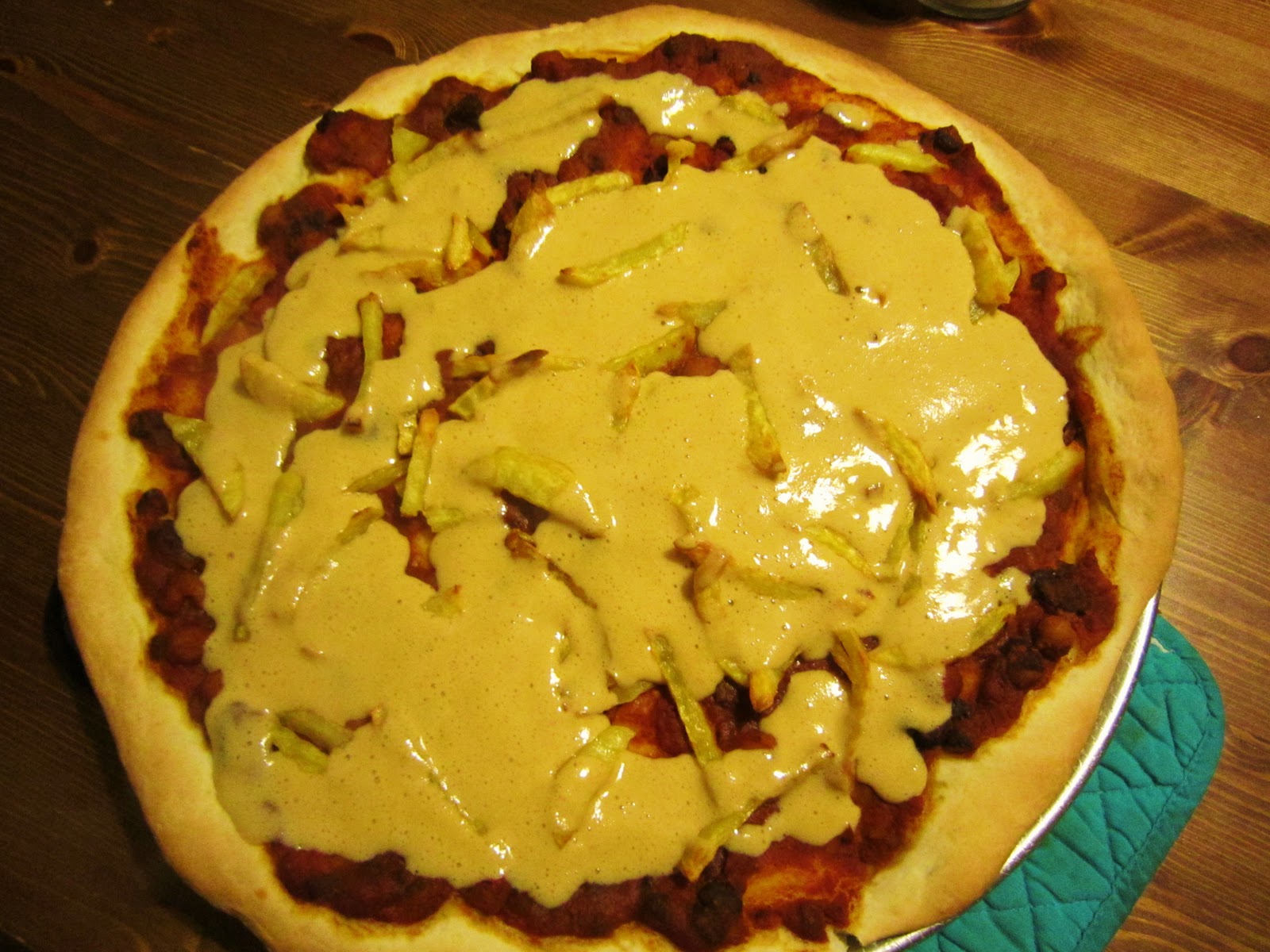 Three and a Half Vegans Chili Cheese Fries Pizza