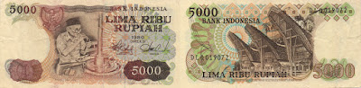 Indonesia: Billete de 5000 rupias de 1980