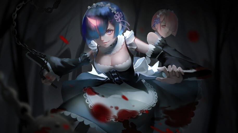Rem, Horn, Ram, Re:Zero, Anime, Girls, Maid, 8K, #4.2690