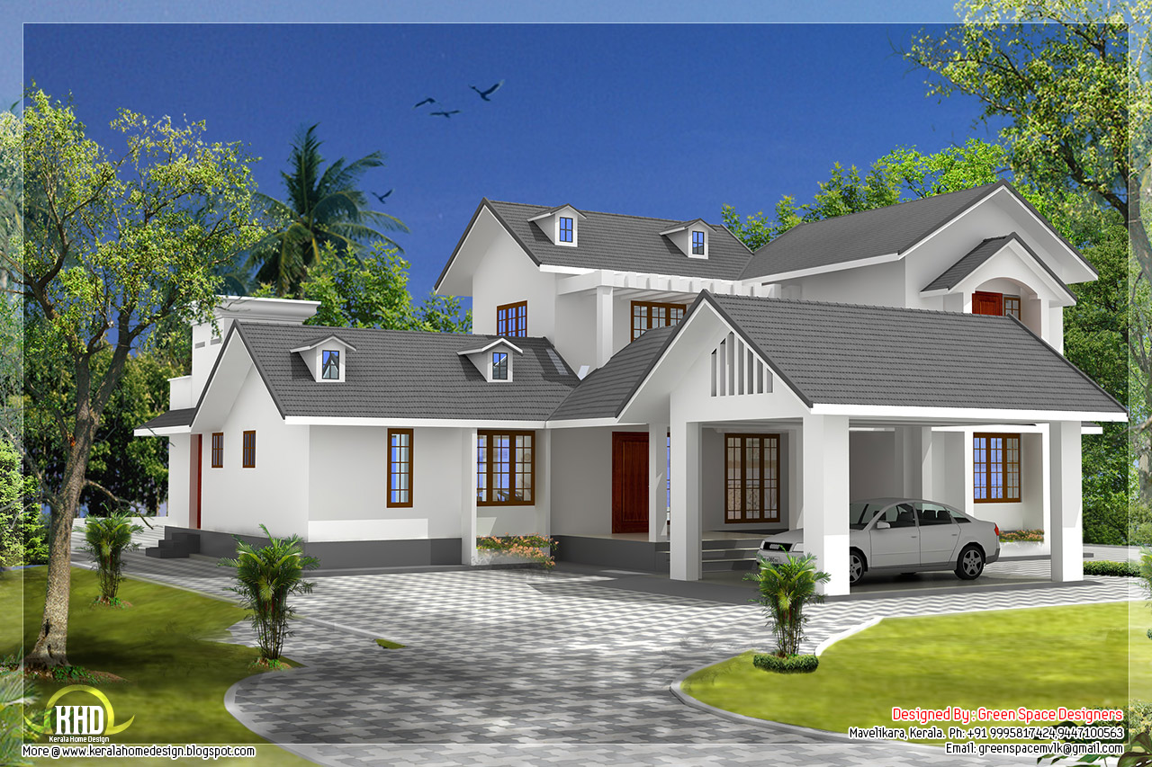 5 bedroom house with gable roof type design - Kerala home design ...