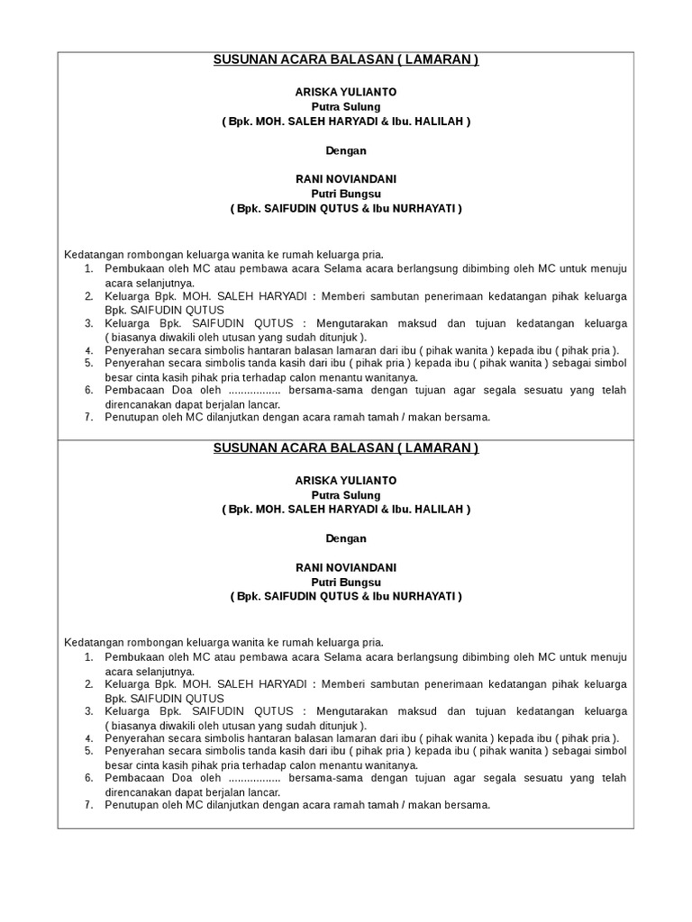 Susunan Acara Lamaran Pdf