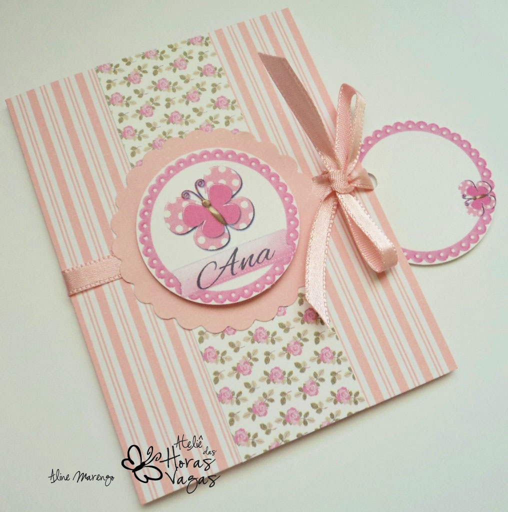 convite artesanal aniversário chá de bebê jardim floral borboletas rosa menina
