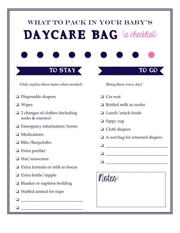 What to pack in an organized daycare bag for working moms: a free printable checklist
