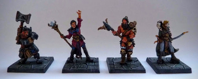 Dungeon Saga: Dwarf Kings Quest painted heroes: Rordin, Orlaf, Madriga and Danor.