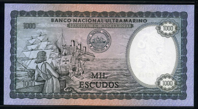 Banco Nacional Ultramarino Mozambique currency 1000 Escudos banknote