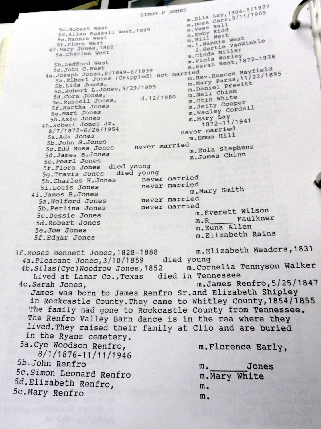 The Jones Family of Whitley County The Genealogy of the Jones