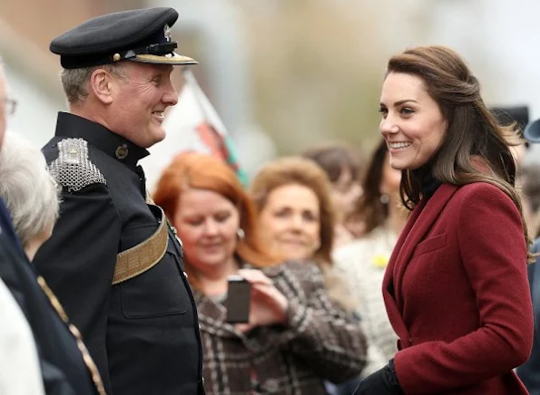 Kate Middleton wore the suit by Paule Ka and wore Kiki McDonough Eternal Citrine Cushion and Diamond Earrings, Stuart Weitzman boots