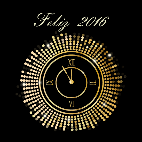 Año Nuevo 2016 con reloj dorado