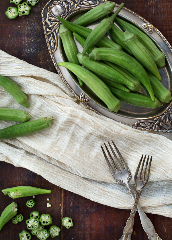 three little halves Smashed Fried Okra with Sweet Red Pepper Mustard