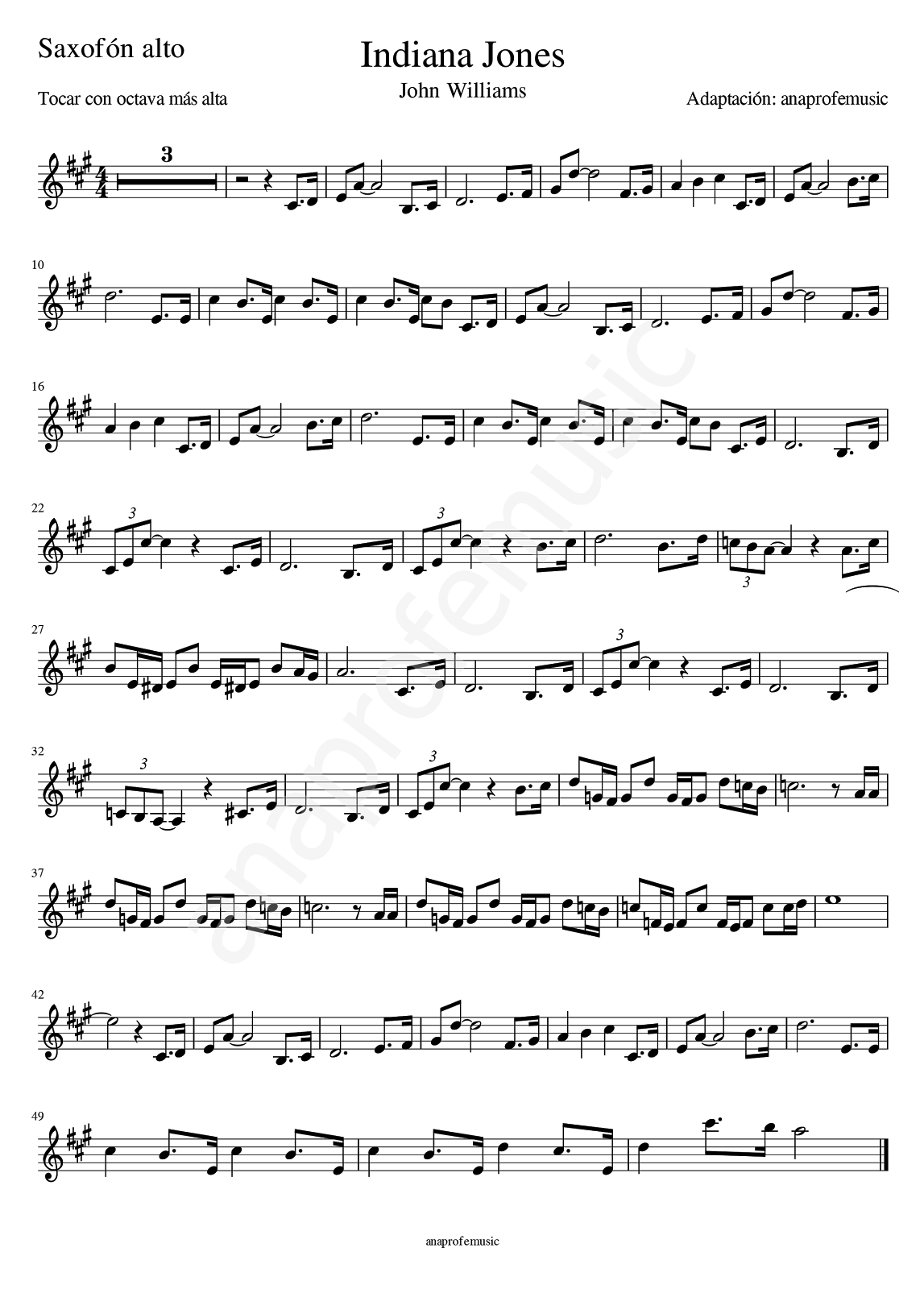 AnaProfeMusic Partitura Indiana Jones de John Williams