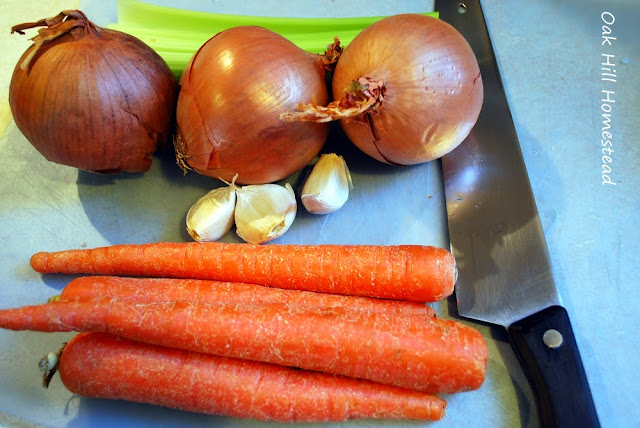 Celery, onions, garlic and carrots