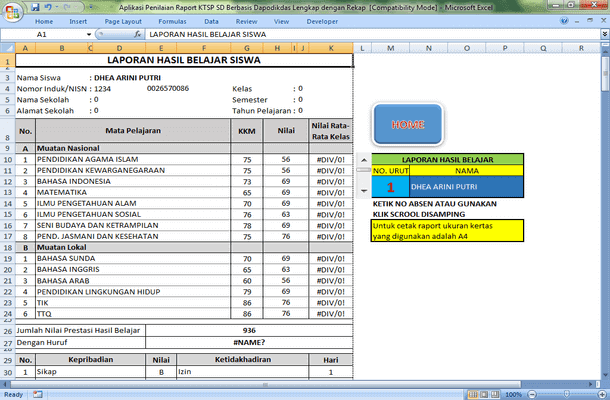 Aplikasi Penilaian Raport KTSP SD Berbasis Dapodikdas Lengkap dengan Rekap Format Microsoft Excel