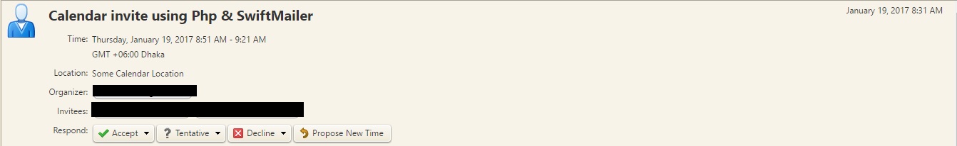 Code Samples: php Send ics calendar invite using Swift Mailer Code Samples: php Send ics calendar invite using Swift Mailer